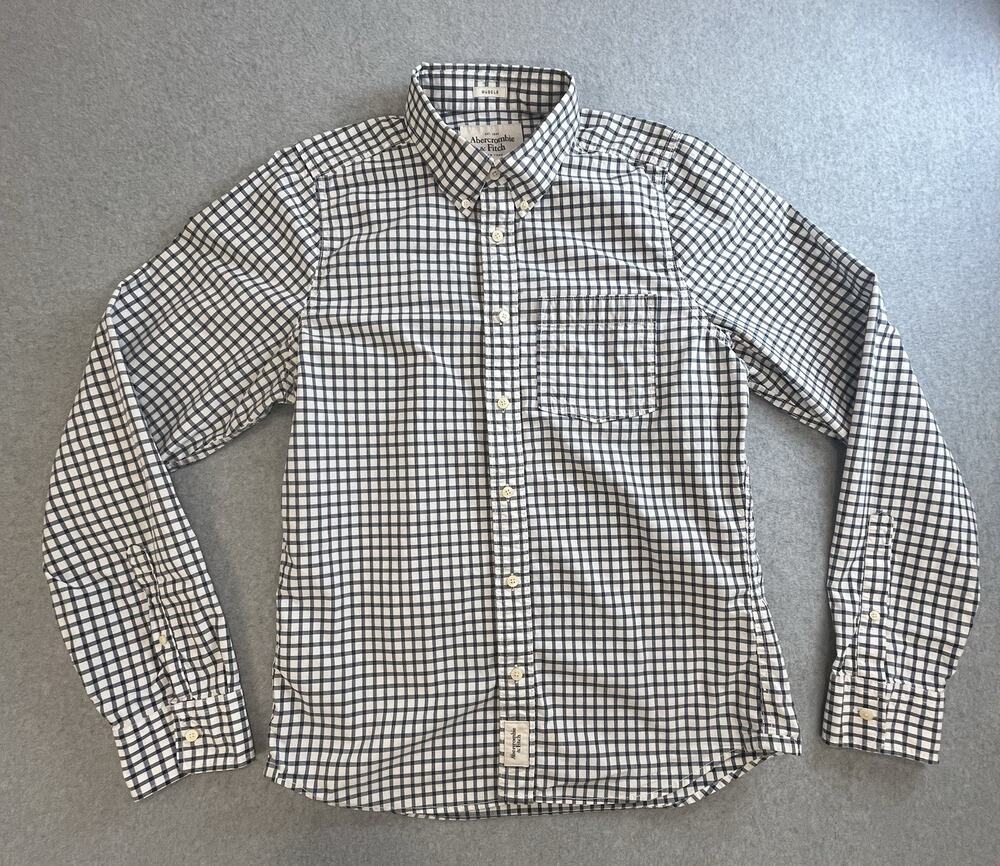Abercrombie & Fitch XXL Shirt Men’s Blue White Muscle Plaid Long Sleeve